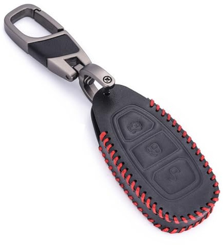 OTMIK Étui de Protection en Cuir pour clé Intelligente de Voiture, Pochette pour clés Porte-clés Compatible avec Ford Focus Fiesta Kuga St Line Puma Smax Mondeo Ranger Accessoires pour Coques de clés