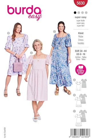 burda easy Papier-Schnittmuster Damen Kleider #5630 Gr. 34-44 Nählevel: super easy