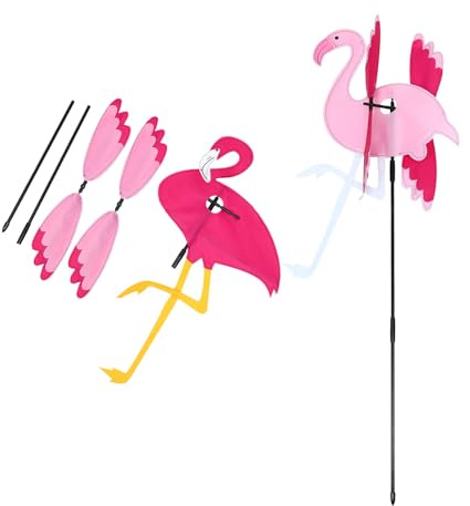 Veemoon Lot de 2 Moulins à Vent Flamant Rose 3D en Plastique Rose Fuchsia, D'extérieur pour Garçon et Filles, Décoration Extérieure de Jardin et Parc, Ornement Coloré et Amusant