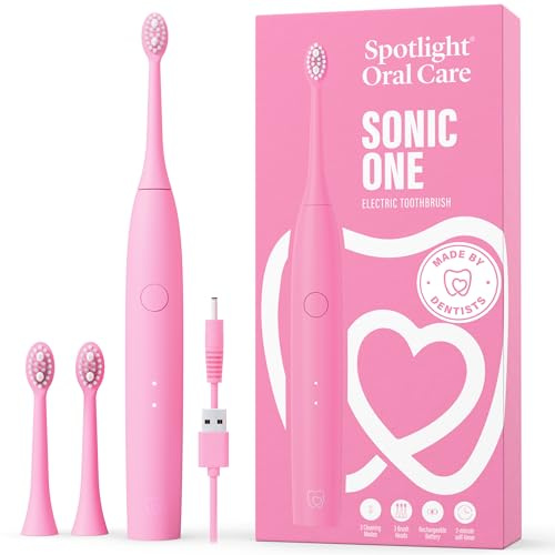 Spotlight Oral Care Sonic One Electric Toothbrush for Adults - Rechargeable Sonic Toothbrush, Made by Dentists, Deep Cleaning, Extra Heads & 2 Brushing Modes, Suitable for Sensitive Teeth & Gums, Pink