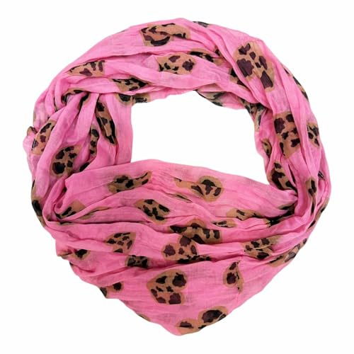 Leopard Herz Loop Schal aus Seidenmischung mit Animal Print Muster Tuch Sommer Frühling Herbst Halstuch Stola Tuch Übergangsschal Seide Silk
