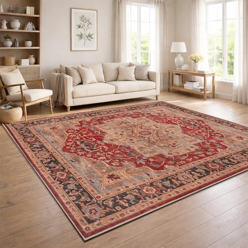 Paco Home Vintage Teppich Wohnzimmer Waschbar & rutschfest, pflegeleicht, modernes Retro Design im Boho Stil, Rot, 120x160 cm