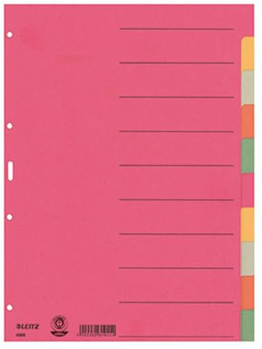 Esselte Leitz Kartonregister Blanko, A4, Karton, 10 Blatt, farbig 43590000 5-farbig durchgefärbter Karton