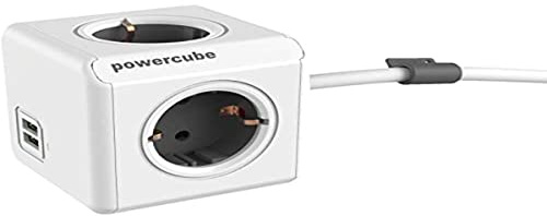 Allocacoc 1406GY/DEEUPC DuoUSB Extended DE - 4 Fach Steckdosenverteiler mit 2,1 A USB Ladestrom