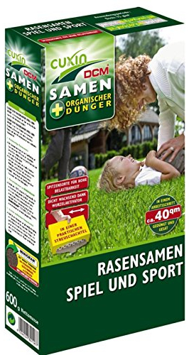 Cuxin 80106 Rasensamen Sport & Spiel 600 g für ca. 40 m² - 80% Rasensamen + 20% organischer NP-Dünger 4-23