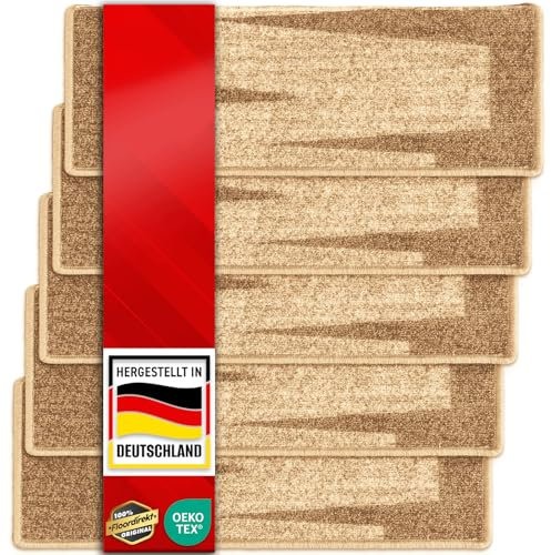 casa pura Stufenmatten innen selbstklebend rechteckig beige 15 Stück Treppenstufen Matten 65 x 23,5cm, modernes Design Stufenteppich (Via Veneto)