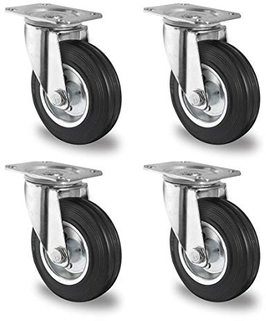 Rollensatz 4 Lenkrollen 80 mm Vollgummi schwarz mit Stahlfelge