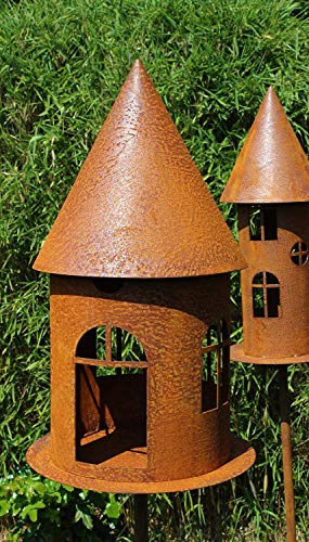 Edelrost Garten Deko Windlicht Vogelhaus Gartendekoration Naturrost Dekorieren rostige Dekoration Gartenstecker Beetstecker Topfstecker Landhaus Kerzenhalter Vogelfutterhaus rund auf Platte Futterhaus