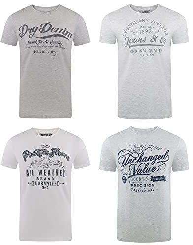 riverso Herren T-Shirt Rundhals RIVLeon 4er Pack O-Neck Kurzarm Print Tee Shirt 100% Baumwolle Regular Fit Grün Blau Weiß Grau Rot Orange L, Größe:L, Farbe:Farbmix 13