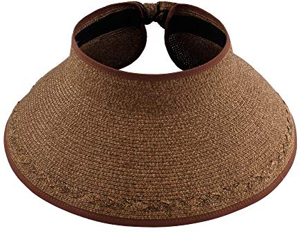 Sombrero Viseras Mujer Verano de Paja Vacío con ala Grande Gorra Pamela de Sol Playa Viaje Vacaciones Adjustable Altura 18CM (Marrón, YY-8)