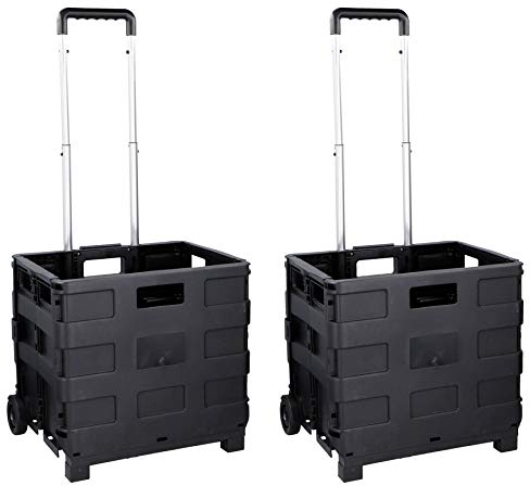 HAC24 2er Set Faltbarer Transport-Trolley Einkaufstrolley Einkaufswagen Trolley Schwarz Einkaufsroller Einkaufskiste Klappbar 25kg Transportgewicht