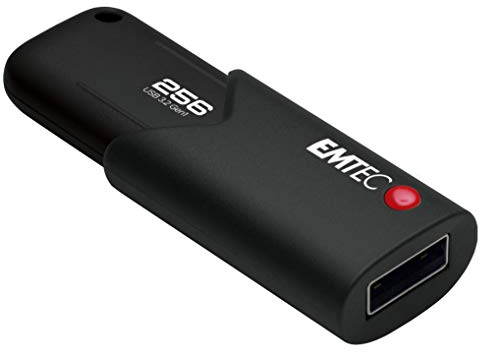 Emtec Clé USB 3.0 (3.2) Click Secure B120, Mémoire Flash Drive De 256 Go, Stockage Externe, Lecture 100Mb/S, Écriture 20Mb/S, Avec Logiciel D'Encryption AES260, Noire ECMMD256GB123