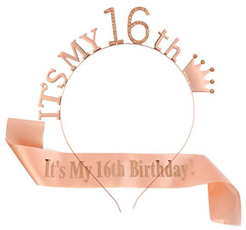 BN Geburtstagskrone Schärpe, Krone Geburtstag, Diadem Tiara, für Geburtstagsgeschenkpartybevorzugung Geburtstagsdekoration Zubehör, für Frauen, 16 Jahre