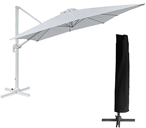 Happy Garden Parasol déporté Molokai carré 3x3m Blanc avec manivelle. Parasol déporté inclinable, Rabattable et Rotatif avec Housse de Protection.