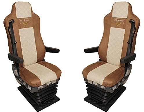 Adomo LKW Sitzbezüge für Man TGX, TGA, TGS, TGL, TGM bis 2020 mit 2 Gurt braun beige Old Skool