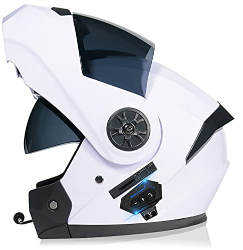 Klapphelm mit Bluetooth, Motorradhelm Integrierter Bluetooth-Helm DOT/ECE Genehmigt Motorrad Full Face Helm Rollerhelm Anti-Fog-Doppelspiegel Sturzhelm Unisex 55~62CM