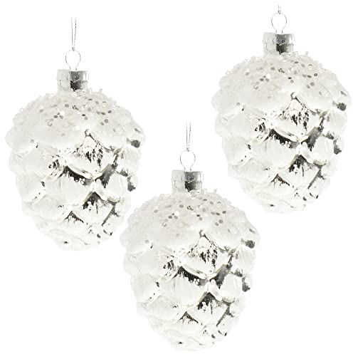 com-four® 3X Premium Christbaumschmuck - Kiefernzapfen aus Glas als Weihnachtsdeko - Weihnachtsbaumanhänger - plastikfreie Alternative (Zapfen - 3 Stück)