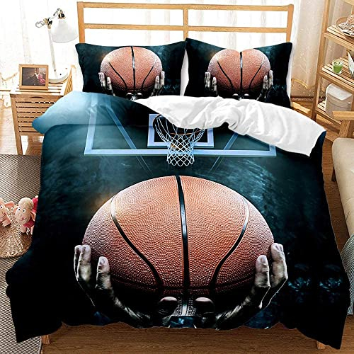 LUYAPOND Bettwäsche 155x220 Basketball Bettwäsche Set, Mikrofaser Bettbezüge, 1 Bettbezug mit Reißverschluss + 1 Kissenbezug 80x80 cm