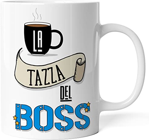 Caribu design Tazza Boss Uomo/Donna Personalizzata con Nome Mug Capo Ufficio Lavoro in Ceramica Bianca o Colorata - Idea Regalo Personalizzabile per Il/La Best Boss (Boss Uomo)