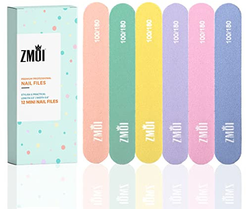 ZMOI Mini lima professionale per unghie – 12 pezzi (confezione da 2) elegante pratica lima per unghie naturali e acriliche 100/180 lime (colore macaron)