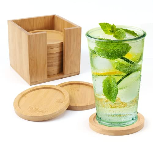 Dreamhigh® 10er-Set Untersetzer Holz für Gläser, Erneuerbare Bambus Glasuntersetzer, Geeignet für Getränke, Bier, Glas, Tassen, 10x10 cm