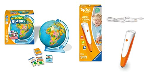 Ravensburger tiptoi® Spiel 00107 - Der interaktive Wissens-Globus - Lern-Globus für Kinder ab 7 Jahren, für 1-4 Spieler & tiptoi® Stift 00110 - Das spielerische Lernsystem