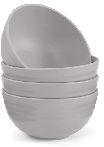 Odoland Cereal Bowls 4 Pieces, Unbreakable and Reusable Light Weight Bowl for Rice Noodle Soup Snack Salad Fruit Dishwasher Safe, Microwave Safe for Family Indoor Outdoor Grey L