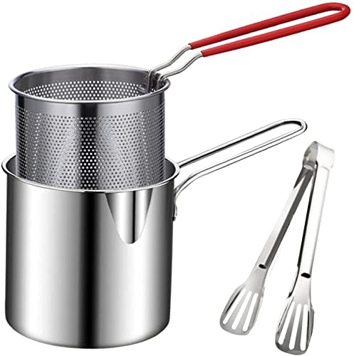 RAHBI Fritteuse aus Edelstahl, Mini-Fritteusentopf aus Edelstahl, japanischer Stil, ölsparend, kleine Fritteuse, Fritteusen-Set, Fisch, Chips und Hühnerkoteletts (A)