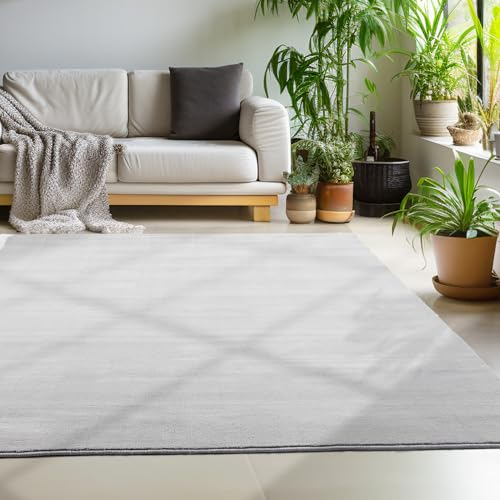 Carpettex Teppich Wohnzimmer Anti-Rutsch Teppich Waschbar in Waschmaschine 60 x 110 cm Teppich Läufer Silberfarbe - Moderner Flauschiger Kurzflor Teppich Extra Weich Schlafzimmer küchenläufer Flur