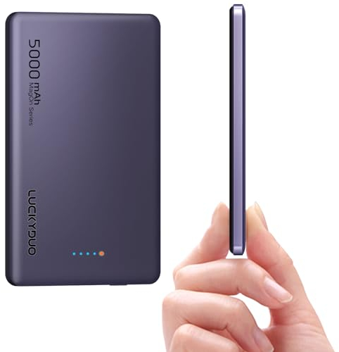 LUCKYDUO Batterie Externe sans Fil Magnétique 5000mAh 8MM Ultra Slim Mag-Safe Charge Rapide 20W avec Support Pliable,Chargeur Portable Compatible pour iPhone 15/14/13/12/Plus/Pro/Pro Max