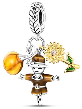 Hapour 925 Sterling Silber Charm für Armband-Halskette Herbst-Charm Vogelscheuche baumelnde Kürbisse Sonnenblumen-Perlen passend für EU-Armbänder DIY Schmuck für Frauen und Mädchen