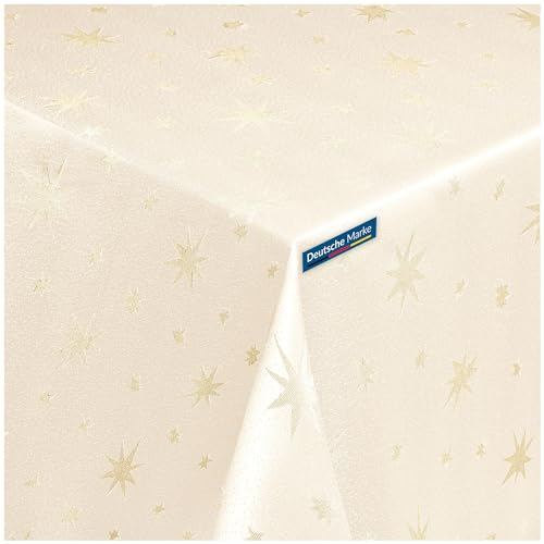 TEXMAXX® Weihnachtstischdecke 130 x 220 cm - Stoff Tischdecke für Weihnachten - Weihnachtstischtuch in Creme/Gold