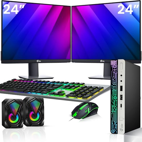 HP RGB G4 Mini-PC – Intel Core i5 – 8th Generation up to 3.50 GHz | 32 GB DDR4 RAM | 1 TB NVMe SSD | New 24 Dual FHD Monitors | Windows 11 Pro | RGB Keyboard and Mouse Set