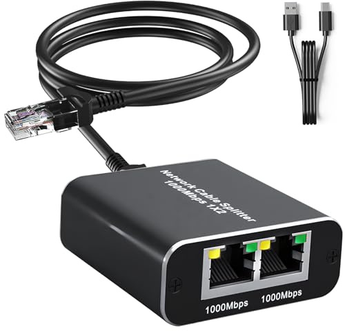Leogony Ethernet Splitter 1 To 2 High Speed, 100/1000mbps 2 Port Ethernet Lan Switch, Internet Cable Splitter For Cat 5/5e/6/7/8