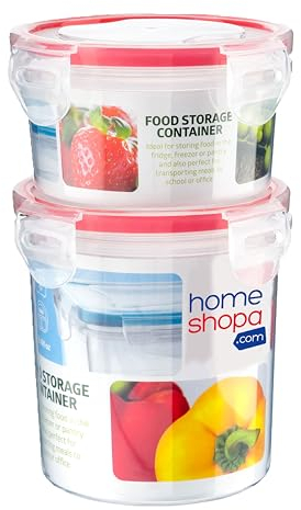 HOMESHOPA Plastic Airtight Food Storage Containers, Round BPA Free Leakproof Stackable Reusable, Meal Prep Container for Kitchen Pantry, Microwave Freezer Dishwasher Safe, 2 Containers-300ml & 550ml