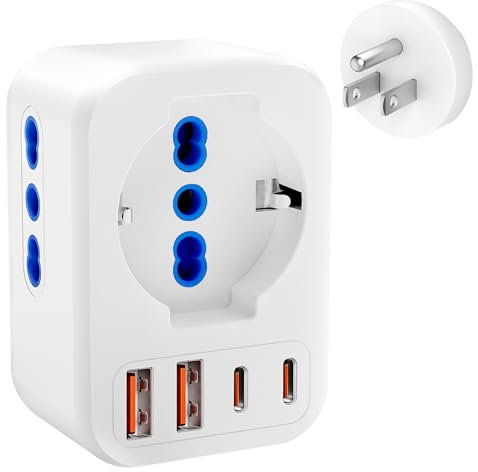 Clomnpe Adattatore USA Italia con 2 Prese IT e 1 Presa Schuko, 7 in 1 Adattatore Presa Americana, Adattatori da Viaggio USA, Adattatore USA Europa/Italia per Stati Uniti, Canada, Messico, Spina Tipo B