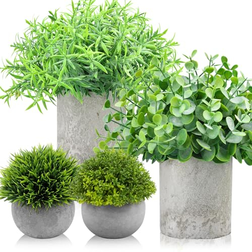 ELUBLU 4 Stück Künstliche Pflanzen für Deko Wohnzimmer, Kunstpflanze Klein Eukalyptus, Fake Plant für Schlafzimmer Badezimmer Küchen Büro Zimmer Zuhause Innen Deko
