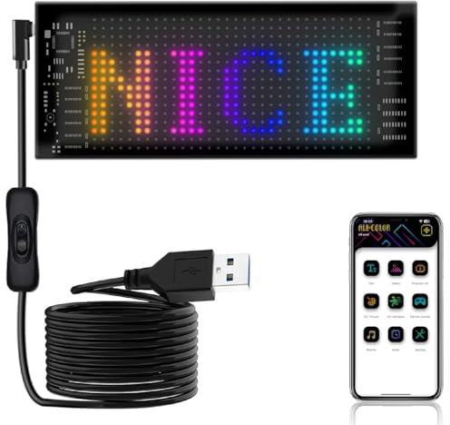 Panneaux Lumineux pour Voiture, Panneau Défilant LED 173 X 70 Mm avec Application Bluetooth, Panneau LED Programmable étanche, Motif de Texte personnalisé, Animation, Message