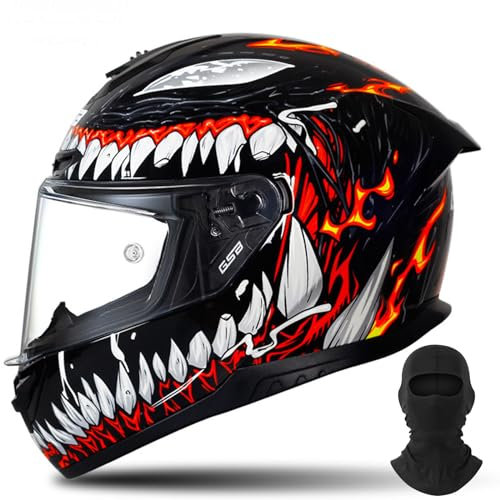 DXDRT Vollgesichts-Motorradhelm Für Männer, Rennen Für Erwachsene Helm Moto Leichtes Street Bike Motorrad Stylischer Helm Mit Anti-Fog Visor Dot/ECE Zugelassen,Venom a,3XL