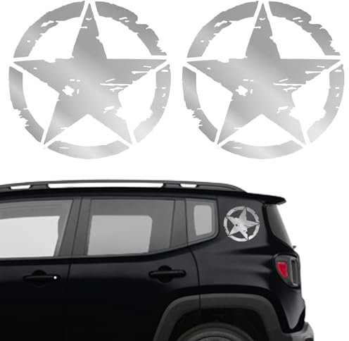 Longivia® 2 Stück Sterne Militär Aufkleber (Größen 25 cm, 20 cm, 15 cm, 10 cm) 4x4 Off Road Sticker USA Army Oldschool - für Motorrad Auto Motorhaube Renegade (10cm Silber) autoaufkleber
