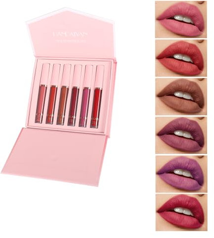 6 Colors Matt Ink Lippenstift Set Velvet Matt Nudetöne Rose Pink Waterproof Long-Lasting Non-Stick Cup Not Fade Shimmer Lip Gloss Roter Liquid Lipstick Set For Women (6PCS#A, 12ml)