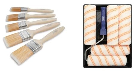 Hamilton For The Trade Fine Tip Brushes | 5 Brush Pack | 1, 1.5, 2, Brown & for The Trade Medium Pile Roller Set with Tray | 7 Piece Set | 9 (1.75 Core)