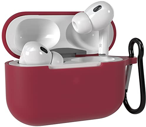 EAZY CASE - Schutzhülle für AirPods Pro 2 Hülle Bordeaux Silikon Case Stoßfest mit Karabiner geeignet als Schlüsselanhänger Antikratz Etui rutschfeste Silikonhülle für Airpod Pro 2. Generation in Rot
