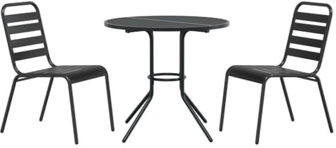 vidaXL Gartenstuhl-Set 3-TLG. Stapelbar Pulverbeschichteter Stahl, Outdoor-Stuhl-Set, Garten-Bartisch und Stühle, Terrassenmöbel-Set
