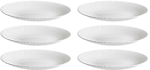 Tradineur - Pack de 6 Platos llanos modelo Titan - Fabricado en Vidrio Opal - Moderno diseño ondulado - Ideal para cenas familiares y eventos - Ø 27 x 2,7 cm