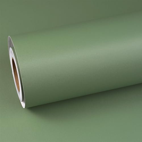 ReWallpaper Sage Green Wallpaper Plain 40cm×7m Vinyl Wrap for Kitchen Cupboards Matt Wall Paper Roll Bedroom for Boys Teenager Removable Wallpaper Peel and Stick Bathroom Waterproof