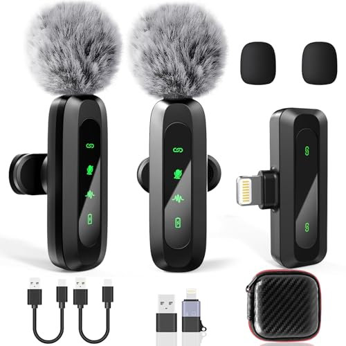 TZEKING Micrófono Inalámbrico Solapa para iPhone iPad Android Ordenador,Micrófono Inalámbrico Solapa con LED-Pantalla,Lavalier Micrófono inalámbrico,para Grabación de Vídeo,Youtube,TikTok,Entrevista