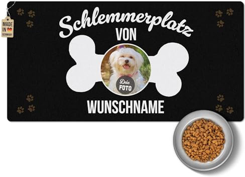 PR Print Royal Napfunterlage mit Name und Foto selbst gestalten - Schlemmerplatz - Futtermatte für Hunde - Personalisiertes Foto-Geschenk für Hundebesitzer, Waschbar | 80 x 40 cm, rutschfest