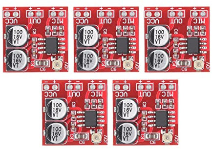 Baxnore LM386 5 Pcs Microphone Amplifier Module, ABS Electret Microphone Amplifier Board, Adjustable Electronic Amplifier Module for Electronic