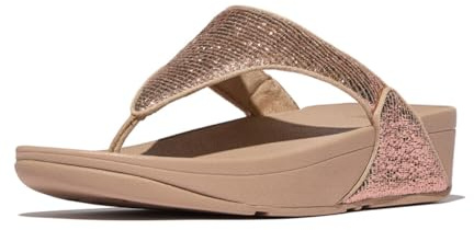 Fitflop Women's Lulu Crinkled-Shimmer Toe-Post Sandals, Metallic Classic Beige, 36 EU